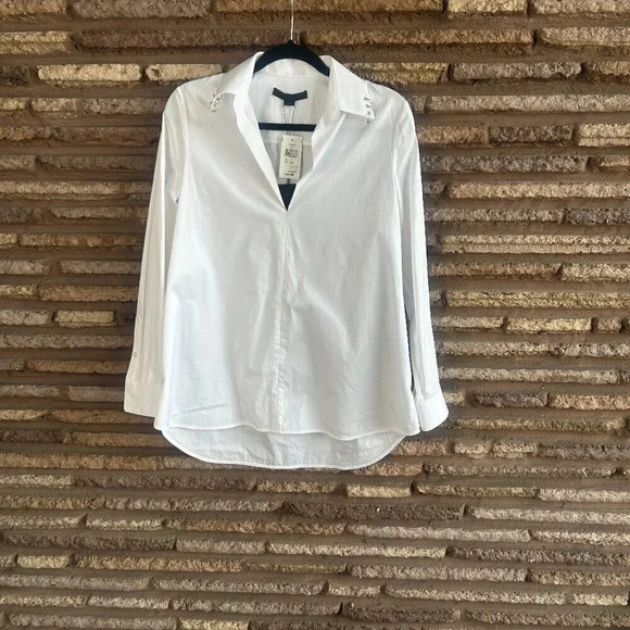 Alexander Wang White V Neck 100% Cotton Silver Rings on Collar Top NWT $495 - Picture 1 of 8